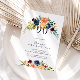 Multicolor Elegant Floral 90. Geburtstagsparty Einladung