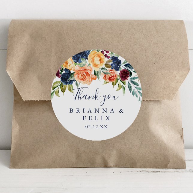 Multicolor Elegant Floral Vielen Dank Gastgeschenk Runder Aufkleber (Von Creator hochgeladen)