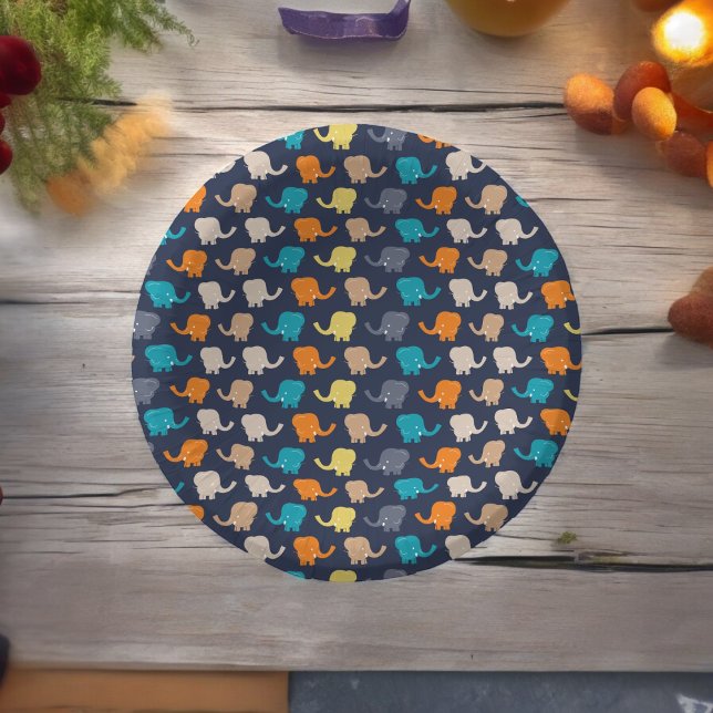 Multicolor Elephant Cartoon Pappteller (baby elephant theme,birthday,wedding,baby shower,special occasion event paper plate party supplies)