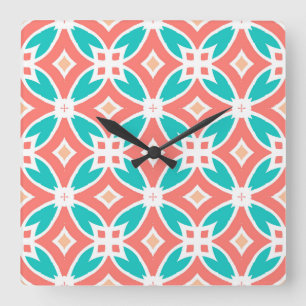 Multicolor-Ethno-Muster Quadratische Wanduhr