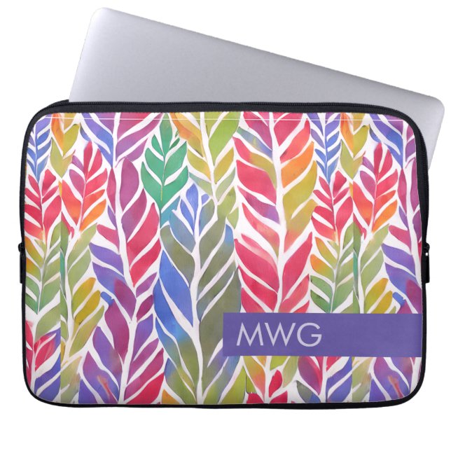 Multicolor Federmuster Monogram iPad Sleeve (Vorderseite)