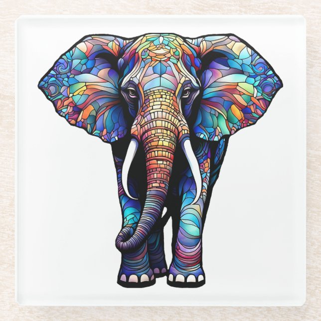 Multicolor-Festgläser-Elephant 3 Glasuntersetzer (Vorderseite)