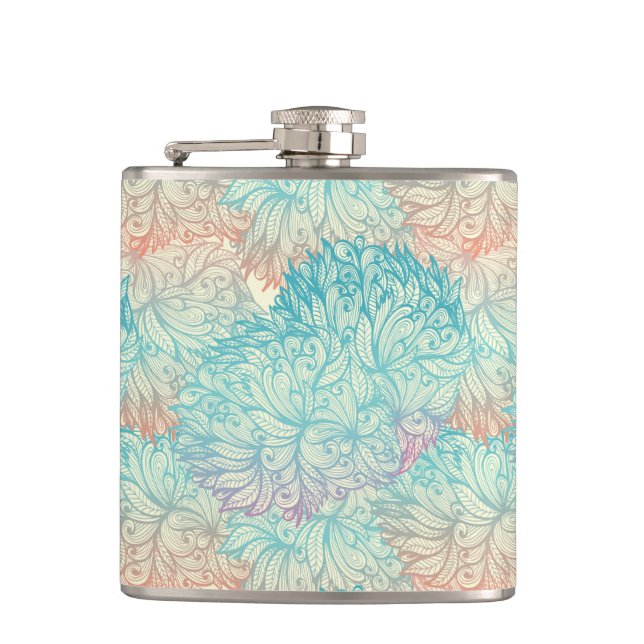 Multicolor Floral Doodle Muster Flachmann (Vorderseite)