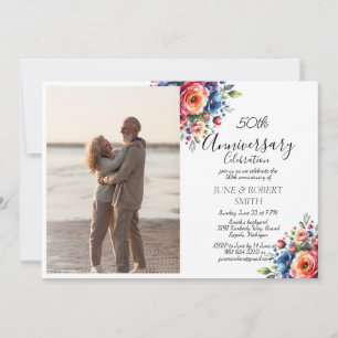 Multicolor floral Modernes 50. Hochzeitstag Einladung