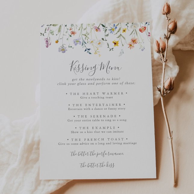 Multicolor Floral Wedding Kissing Menu Game Card (Von Creator hochgeladen)
