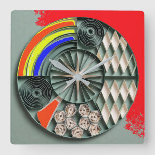 Multicolor geometrisches Mandala im Quilling-Stil Quadratische Wanduhr