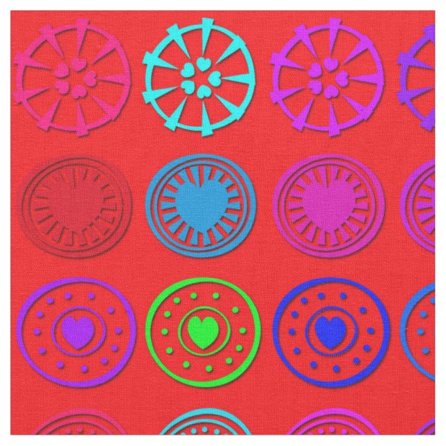 Multicolor-Herz-Kreise in Rot Stoff (Nahaufnahme)