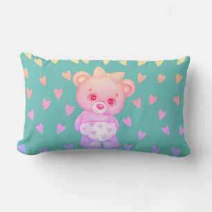 Multicolor Herz Print Teddy Bären Lumbar Kissen