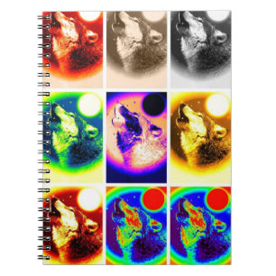 Multicolor Howling Wolf im Moon Pop Art Notebook Notizblock