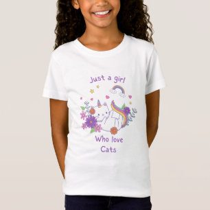 Multicolor Illustration Cartoon Funny Unicorn Cat T-Shirt