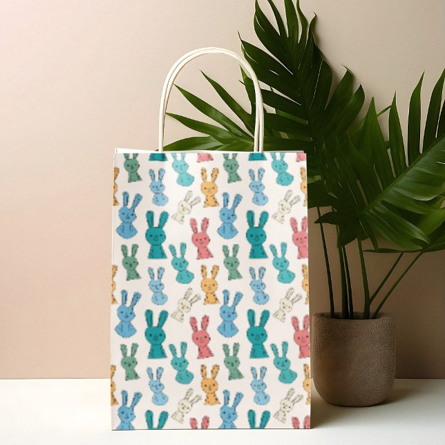 Multicolor-Kaninchen-Cartoon Mittlere Geschenktüte (gift bag, birthday surprise gift bag, teddy bear gift bag, wine gift bag, travel bag, use and throw )
