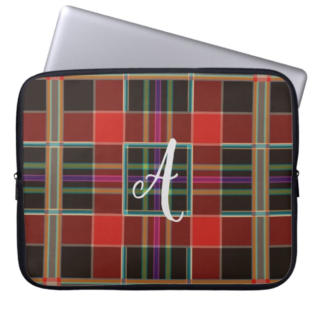 Multicolor Kariert (Tartan) Monogramm, Name Custom Laptopschutzhülle (Vorderseite)
