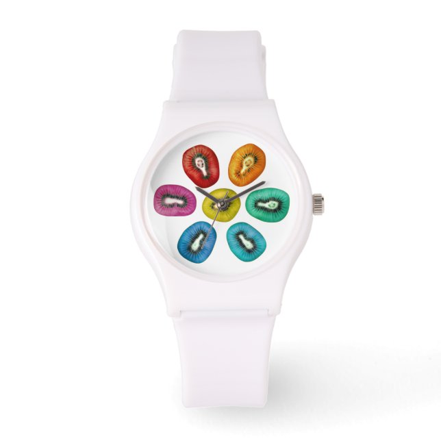 Multicolor Kiwi Muster Armbanduhr (Vorderseite)