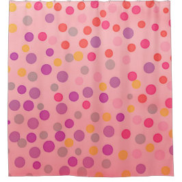 Multicolor Konfetti-Punkte auf rosa Duschvorhang