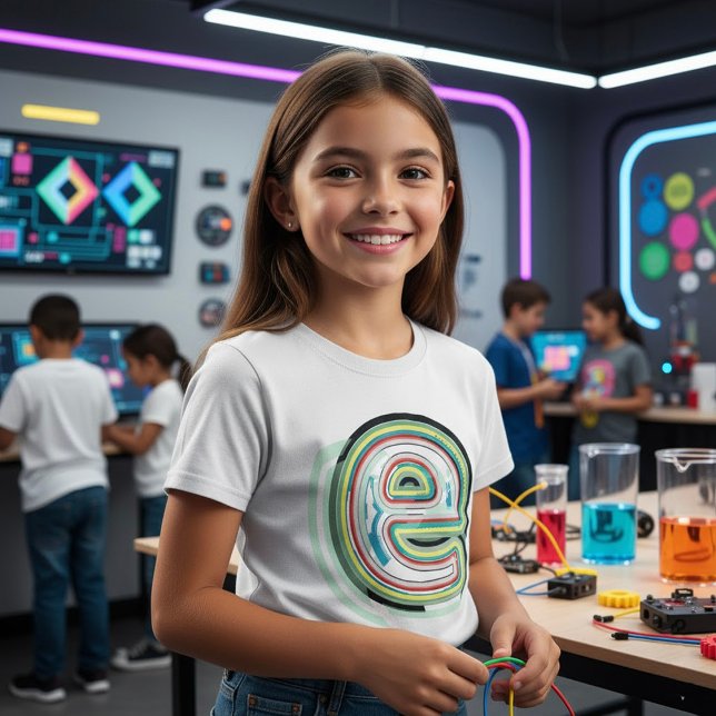 Multicolor Letter E Abstrakt Moderne Typografie T-Shirt (Von Creator hochgeladen)