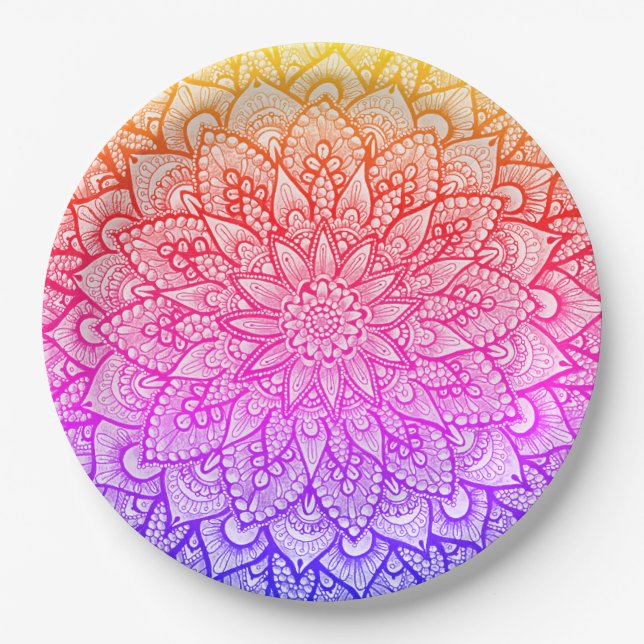 Multicolor-Mandala-Design Original-Kunst  Pappteller (Vorderseite)