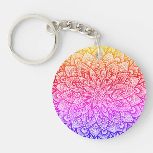 Multicolor-Mandala-Design Originalkunst  Schlüsselanhänger (Vorderseite)