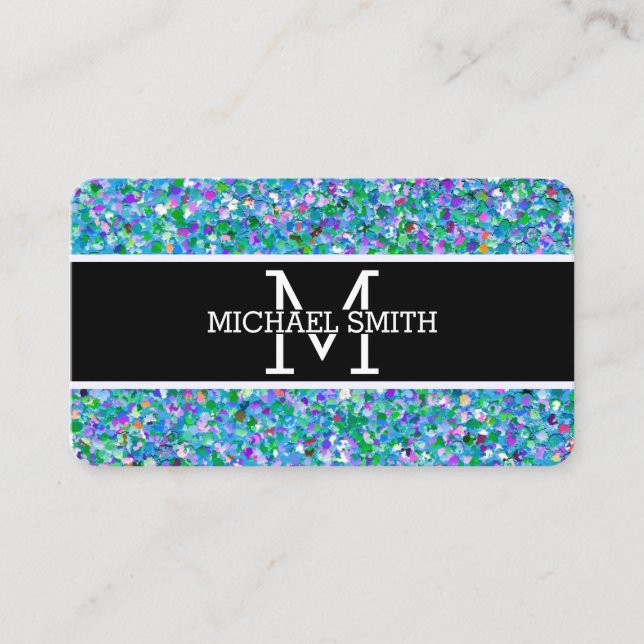 Multicolor Modern Grit Glitzer Monogram #8 Visitenkarte (Vorderseite)