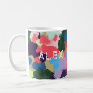 Multicolor Moderner Personalisierter Name Blau Grü Kaffeetasse