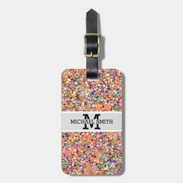 Multicolor Mosaic Modern Grit Glitzer Monogram #5 Gepäckanhänger (Vorderseite vertikal)