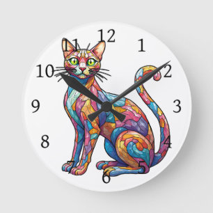 Multicolor Mosaik lustige Katze 756 Runde Wanduhr