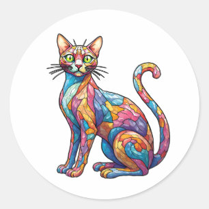 Multicolor Mosaik lustige Katze 756 Runder Aufkleber
