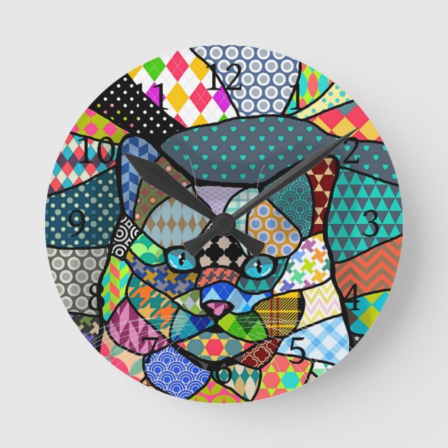 Multicolor Muster Cat 691 Runde Wanduhr (Vorderseite)