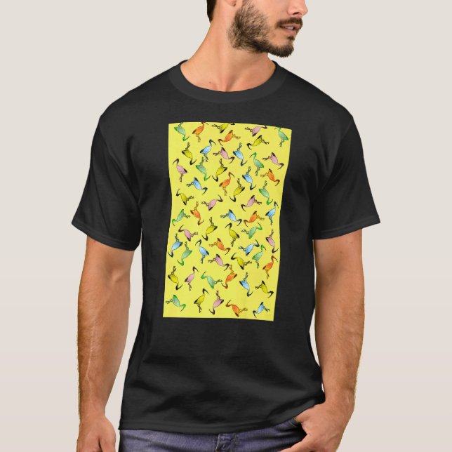 Multicolor Muster eines australischen Mülleimervog T-Shirt (Vorderseite)