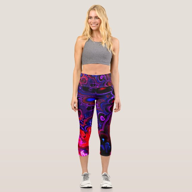 Multicolor Neon Liquid Abstrakt Art Capri Leggings (Vorderseite)