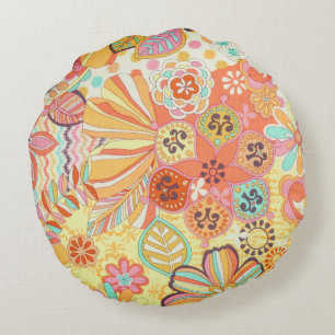 Multicolor Orange Floral Print Round Throw Kissen