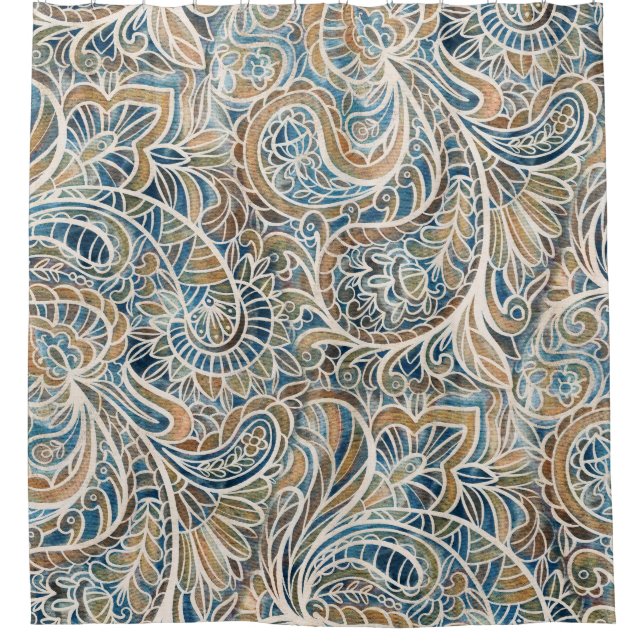 Multicolor Paisley HandGezeichnet Print Duschvorhang (Vorderseite)