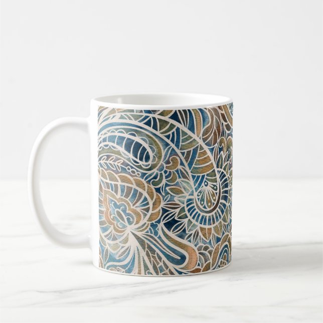 Multicolor Paisley HandGezeichnet Print Kaffeetasse (Links)