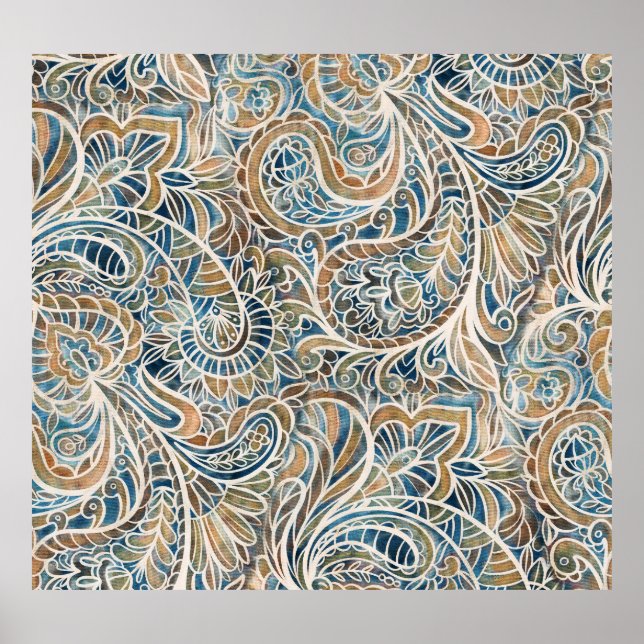 Multicolor Paisley HandGezeichnet Print Poster (Vorne)