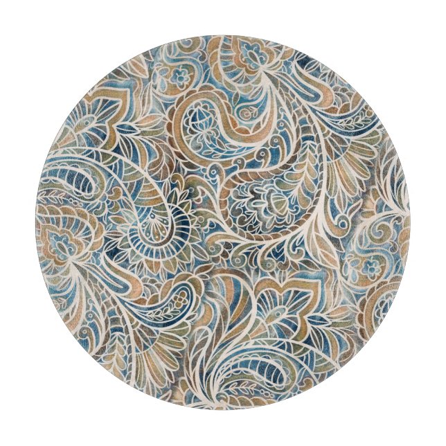 Multicolor Paisley HandGezeichnet Print Schneidebrett (Vorderseite)
