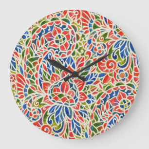 Multicolor Paisley Print Batik Muster Große Wanduhr