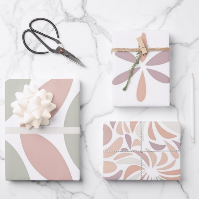 Multicolor Pastel Abstrakt floral Botanisch Geschenkpapier Set (Vorderseite)