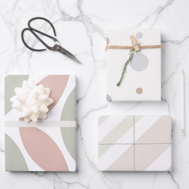 Multicolor Pastel Abstrakt Polka Dot Strip Geschenkpapier Set (Vorderseite)