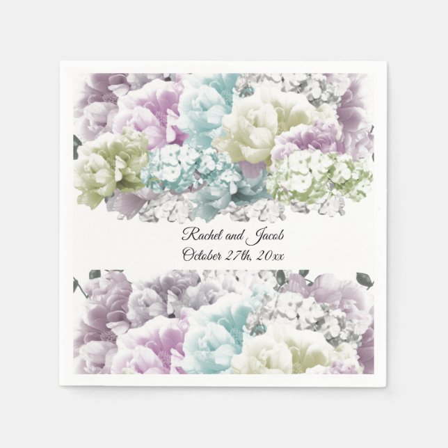Multicolor Pastel Bouquet Wedding Paper Napkins Serviette (Vorderseite)