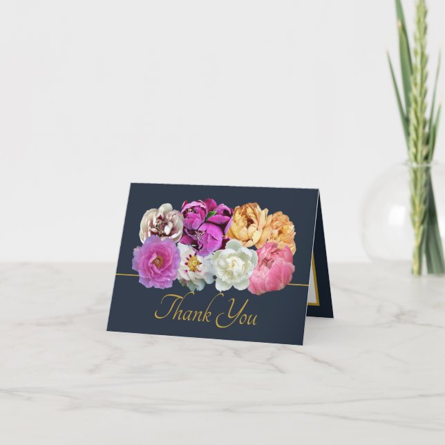 Multicolor Peonies Botanical Elegant Thank You Karte (Vorderseite)