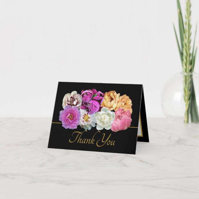 Multicolor Peonies Botanical Elegant Thank You Karte (Vorderseite)
