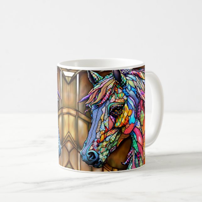 Multicolor Pferde Gestaltete Glasmosaike 14 Kaffeetasse (VorderseiteRechts)