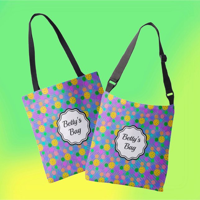 Multicolor Pickleballs Groovy Personalisiert (Groovy colorful pickleball personalized tote bags, 2 styles.)