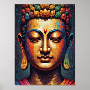 Multicolor Pixel Moderner Art Buddha Poster