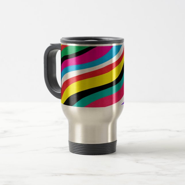 Multicolor Psychedelic Wavy Stripes Reisebecher (Vorderseite Links)