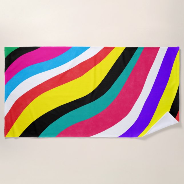 Multicolor Psychedelic Wavy Stripes Strandtuch (Vorderseite)