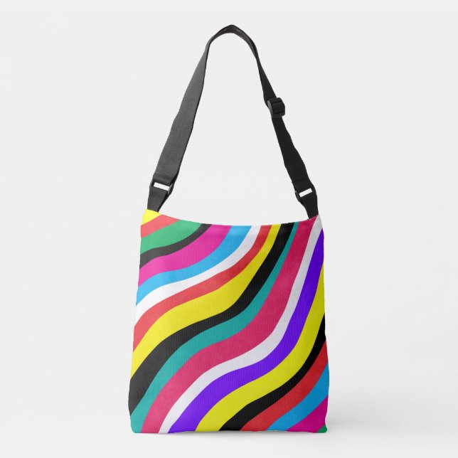 Multicolor Psychedelic Wavy Stripes Tragetaschen Mit Langen Trägern (Vorderseite)