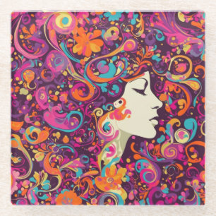 Multicolor-Retro-Hippie-Boho-Stil Glasuntersetzer