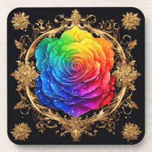 Multicolor-Rose mit Verzierten goldenen Schnörkeln Getränkeuntersetzer