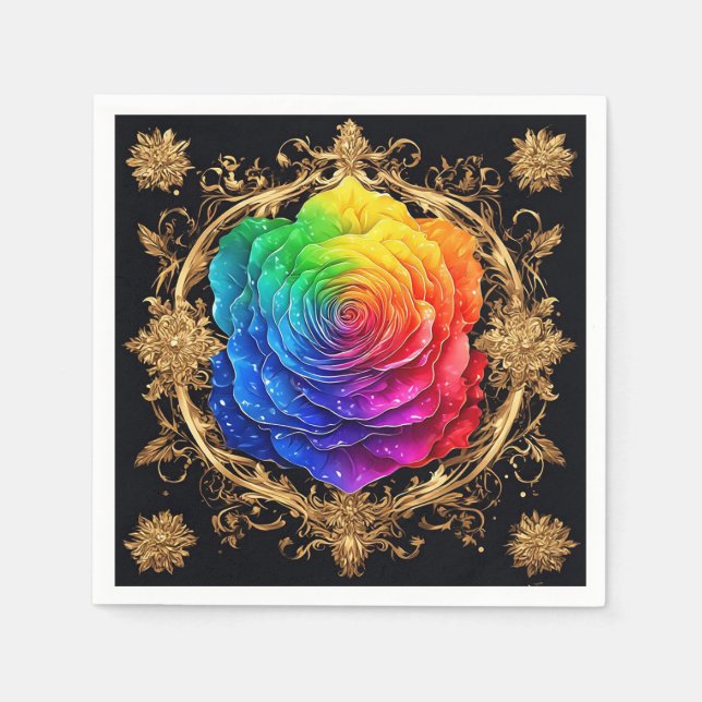 Multicolor-Rose mit Verzierten goldenen Schnörkeln Serviette (Vorderseite)