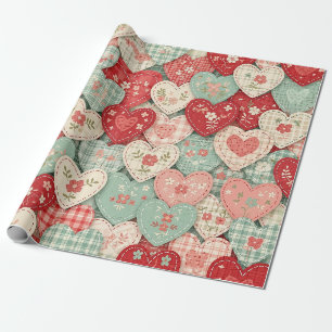 Multicolor-Rustikales-Herz- Quiltblock Geschenkpapier